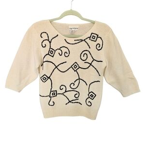 Lloyd Williams Vintage Sweater Lambswool Angora Sequins Geometric Short Sleeve M